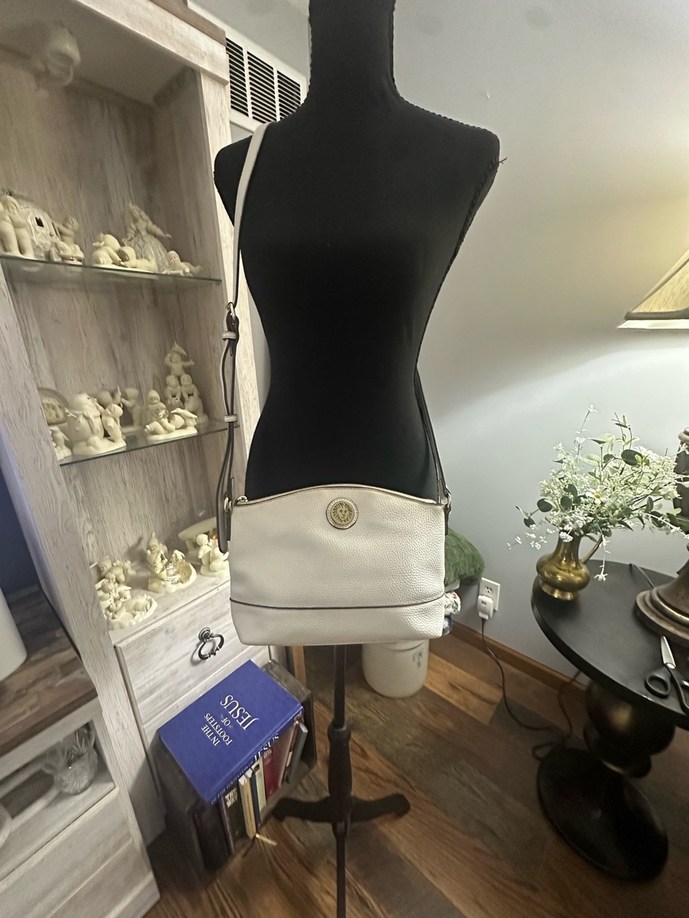 Anne Klein White Pebbled Leather Crossbody Bag